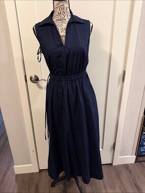 Calvin Klein Sleeveless Navy Collared Midi Dress